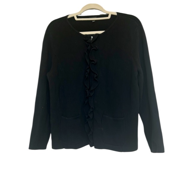 Talbots Jackets & Blazers - Talbots Black Micro Waffle Knit Ruffle Zip Up Light Weight Jacket